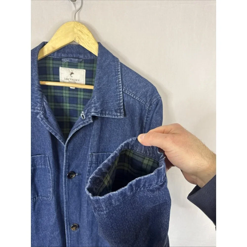 Lee Valley Denim Chore Coat Men 3XL XXXL Blue Jean Jacket Plaid Lined Workwear - Picture 2 of 7